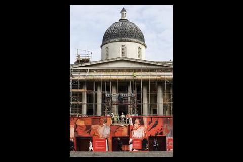 Hoardings on Trafalgar Square are starting to come down